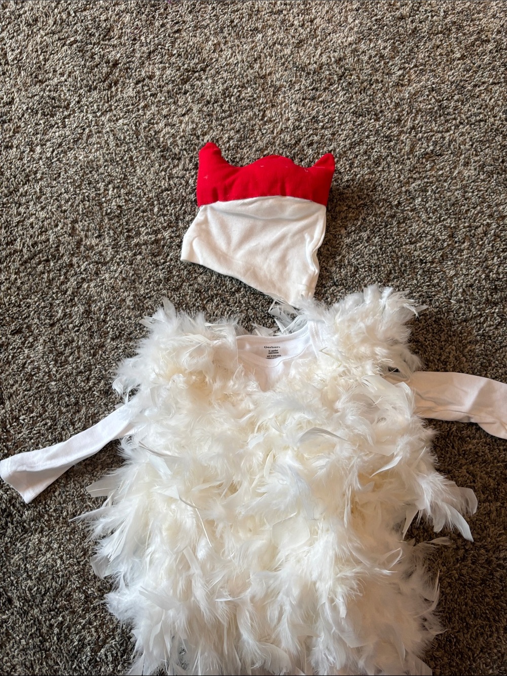 White Feather Chick Costume with Red Hat - Kids Handmade